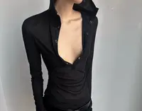 DUOMI【百搭女神】黑白两色连帽系扣长袖打底上衣 SY12405