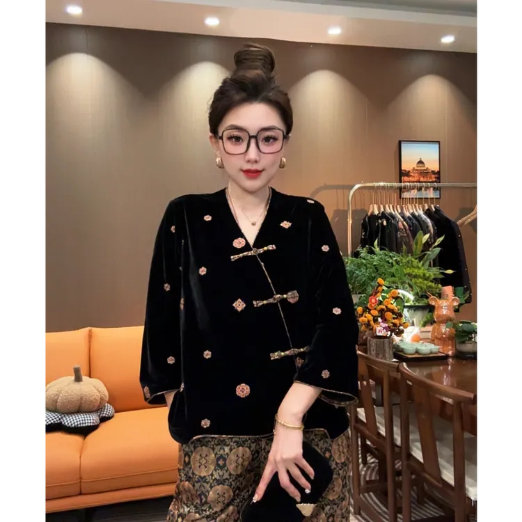 【DT】中国风丝绒刺绣国风重工衫2057