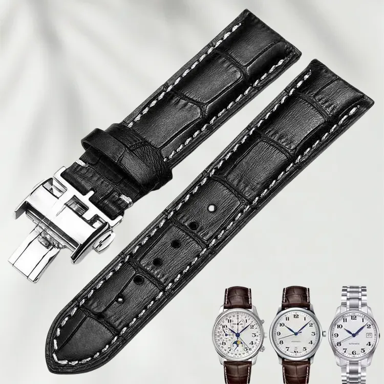 适用表带真皮名匠月相L2康卡斯军旗博雅手表带男女士头层牛皮表带
