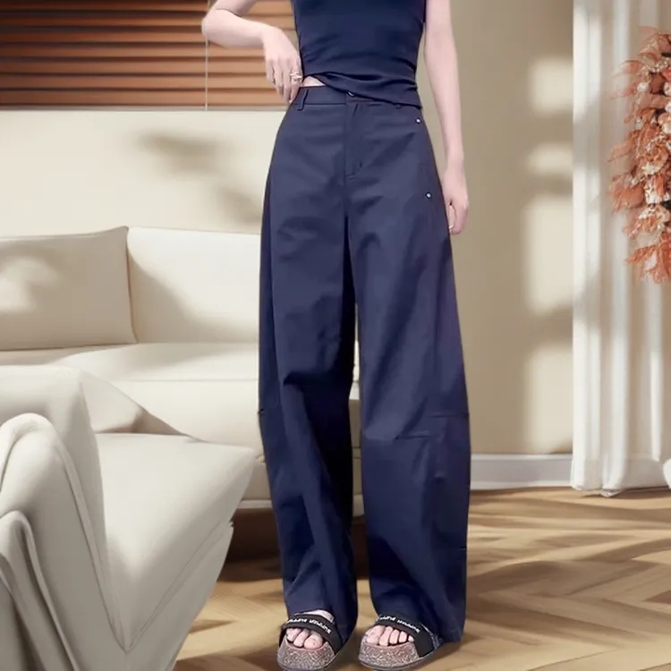 工装阔腿裤女2025新款秋季窄版高腰复古宽松显瘦百搭休闲弯刀裤子