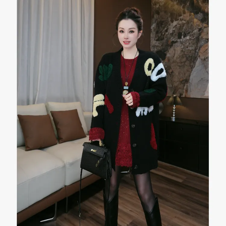 【鑫蕾】秋季新款休闲港风针织开衫宽松毛针织衫29107