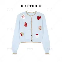 【丢丢专属】草莓开衫针织百搭时尚复古毛衣女休闲上衣DD-0832