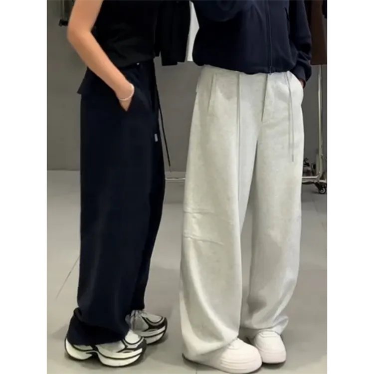 大码阔腿休闲卫裤女秋季胖mm显瘦时尚宽松直筒裤慵懒松弛感弯刀裤