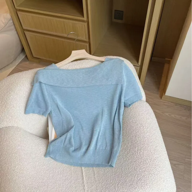 纯欲风设计感小众一字肩短袖t恤女夏2025年新款修身显瘦短