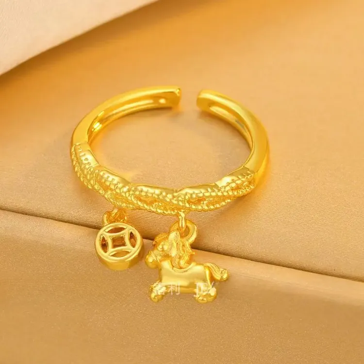 合金戒指 【马上有钱】金色小马铜钱开口戒指简约优雅时尚百搭小众商品图