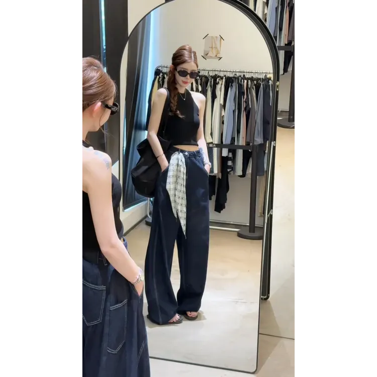 MARIE.COCO夏季韩系休闲穿搭一整套修身短款无袖上衣阔腿牛仔裤潮