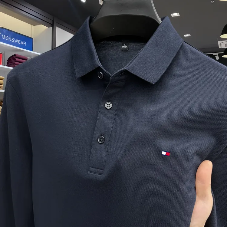 正品Tommy汤米男士polo长袖春秋美式休闲翻领t恤中年商务男装上衣