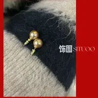 合金耳饰 SITUOO饰图小众设计款“山茶花”金色珍珠耳饰12mm复古