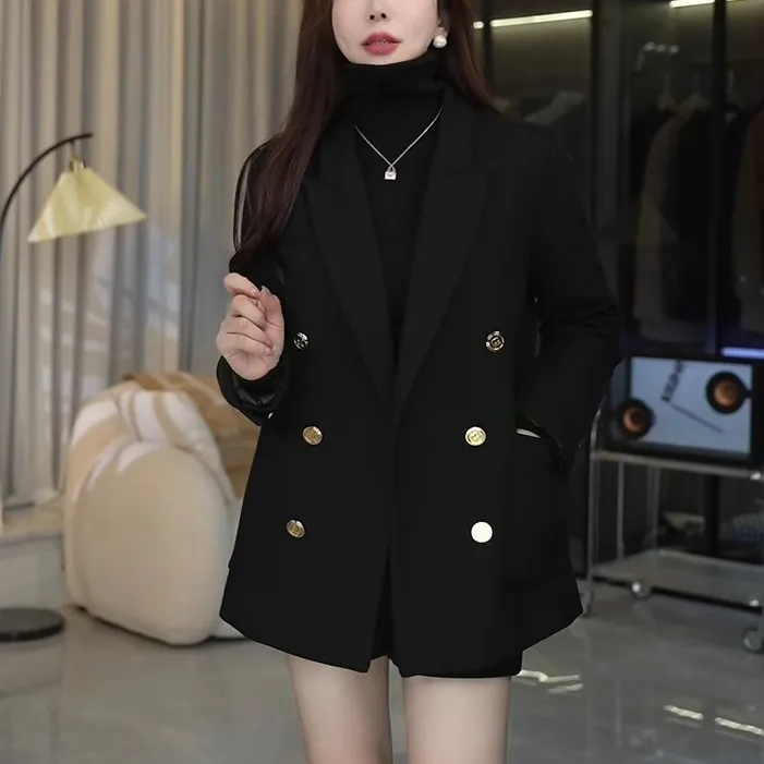 春秋季西装外套女新款韩版洋气宽松气质黑色显瘦西服上衣开叉女款