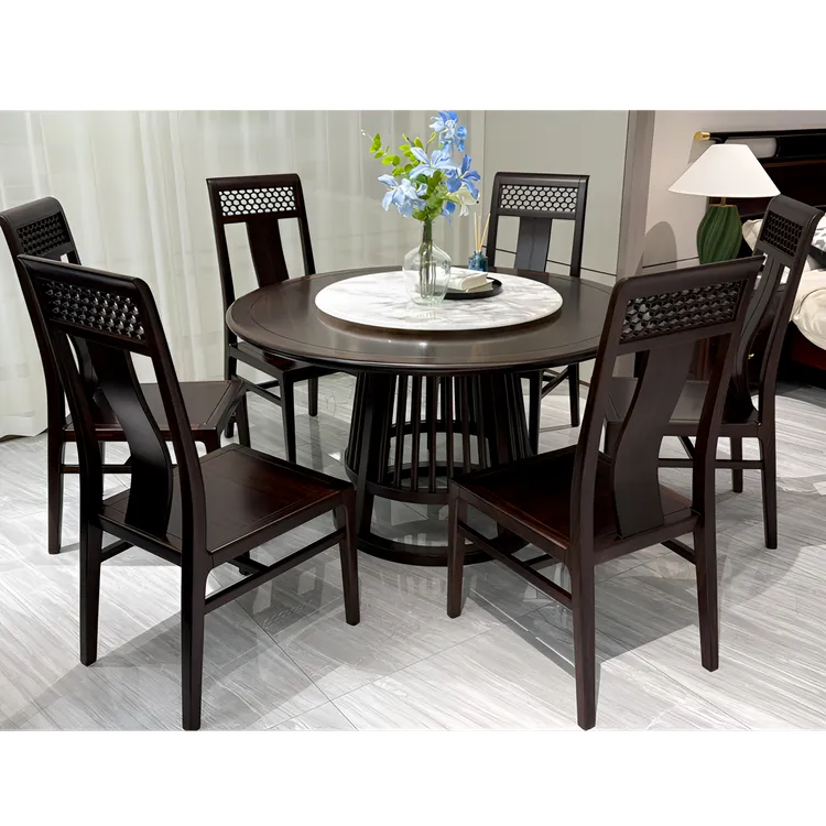 （久木源家具&圆餐桌）新中式圆餐桌黑檀木餐桌现代中式饭桌餐桌