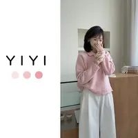 【YiYi】小荷花 ~韩版秋冬手工钩花花边牛角扣翻领针织长袖开衫