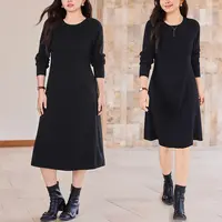 MsShe大码女装2025秋装简约优雅气质坑条毛织连衣裙J~MH510083