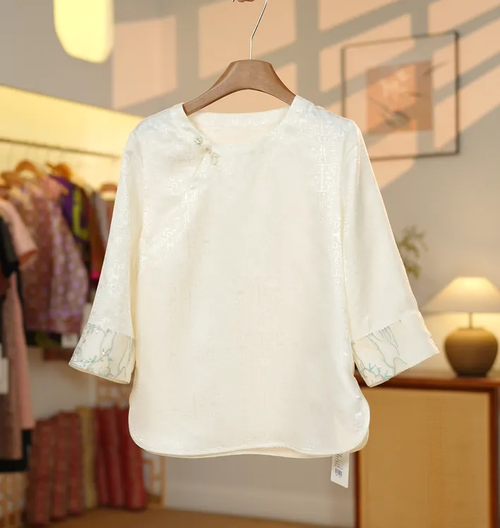 小楠专属[桑波缎提花.鼎纹]新中式100桑蚕丝秋季新款上衣25210