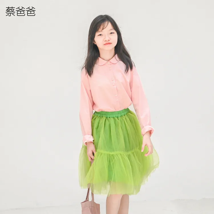 蔡爸爸童装春秋装少女全棉娃娃领衬衫长袖粉红上衣服102+160+637