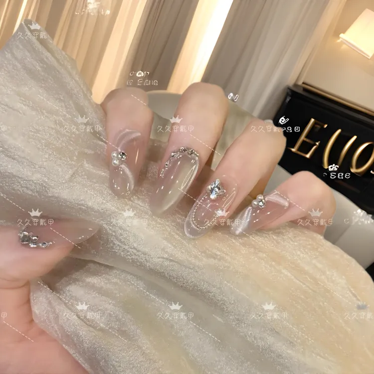 【海棠】高定猫眼手工穿戴甲气质美甲百搭仙女款蝴蝶结金箔