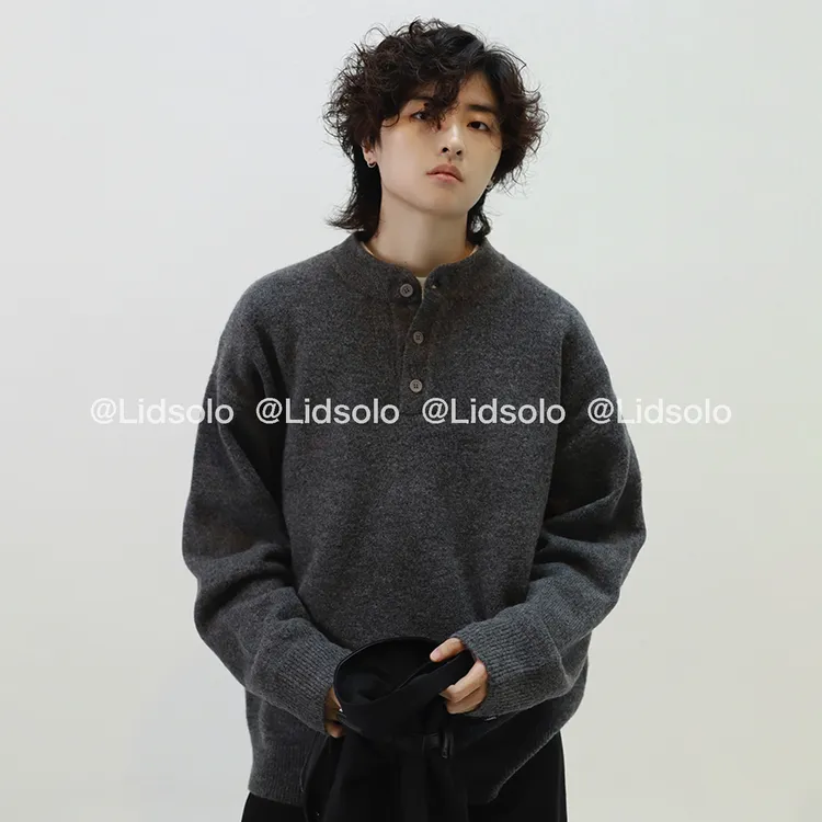 Lid solo秋冬慵懒感针织毛衣基础款内搭情侣亨利领宽松上衣