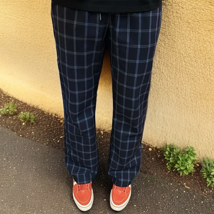 何以至此格子裤子男款夏季vibe直筒微喇裤cleanfit美式休闲运动裤