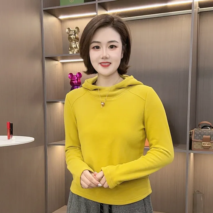 愔衣韵&德绒休闲款纯色连帽卫衣打底衫