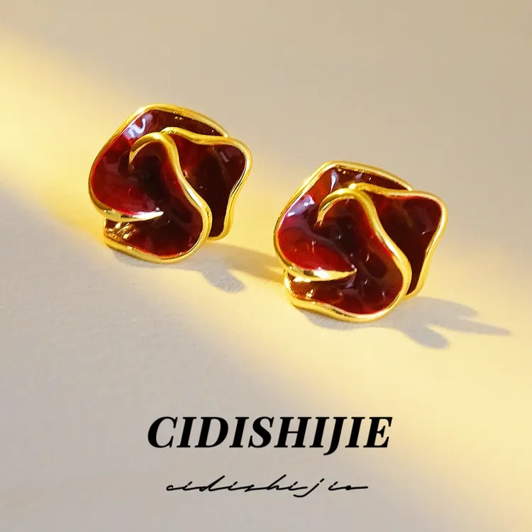 铜合金耳饰 127 25年秋冬新品耳饰 安可拉红色山茶花耳钉女