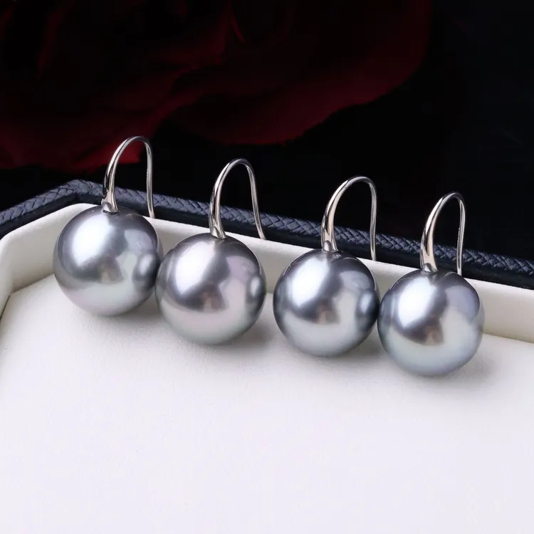 大溪地铂金灰耳环12-13mm18K金新风尚镶嵌珍珠耳钩*多样性发一对