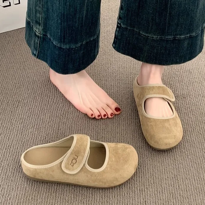 包头半拖鞋女外穿2025新款春夏季平底勃肯鞋女博肯半托玛丽珍单鞋
