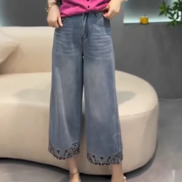 大码女装高腰阔腿牛仔裤女2025年夏季薄款显瘦百搭九分裤