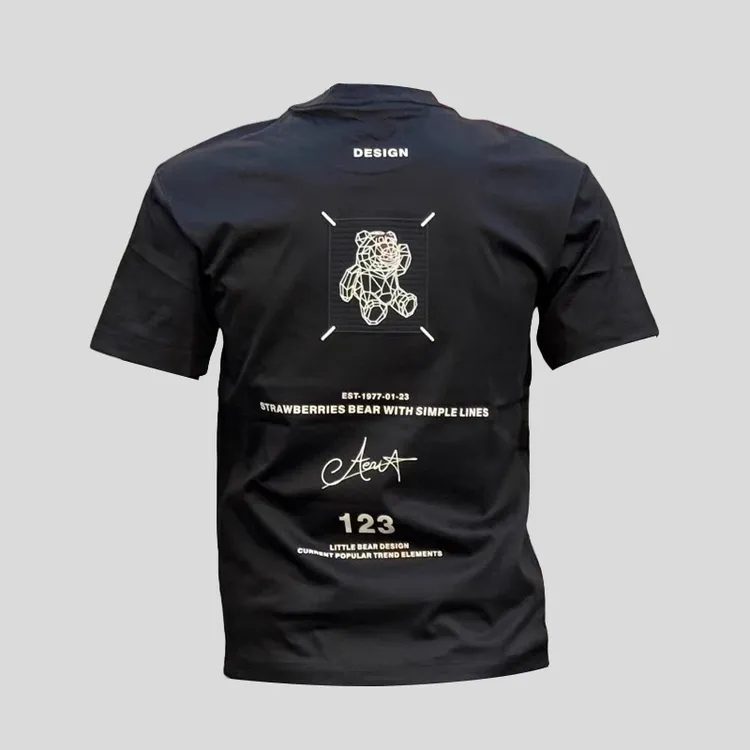 美式潮牌简约彩色印花小熊圆领男夏季青年休闲短袖时尚舒适T恤