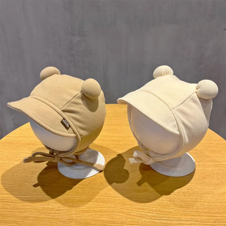 ins韩系婴儿帽子春秋季遮阳防风护耳鸭舌帽宝宝小月龄囟门胎帽冬