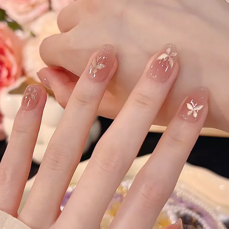 【鎏金蝶影】秋冬冰透蝴蝶猫眼美甲穿戴甲片短款高级感裸色显白美甲