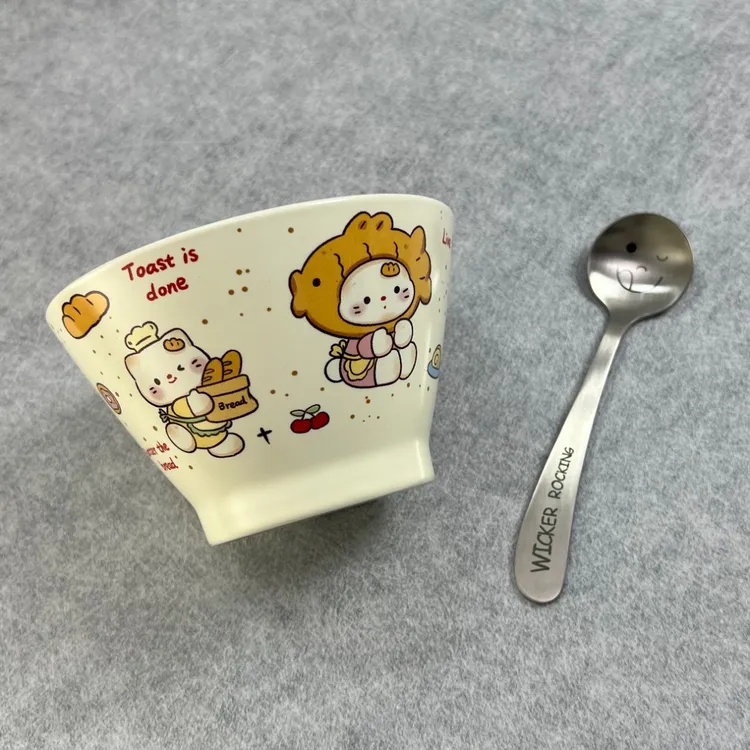 南瓜厨房ins陶瓷斗笠碗5英寸粉色少女心可爱饭碗卡通手绘米饭碗