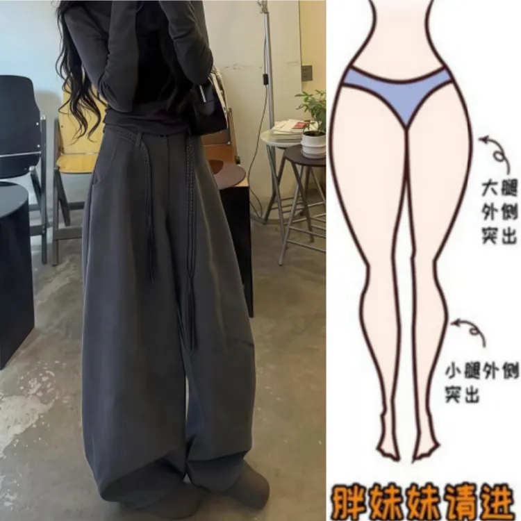 暖暖家女秋季新款显瘦直筒裤梨型身材宽松高腰时尚百搭阔腿休闲裤