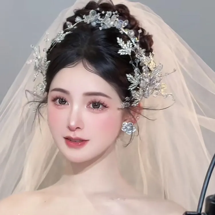 S329韩系新娘头饰超仙精致百搭水钻边夹高级婚纱礼服晨袍造型发饰