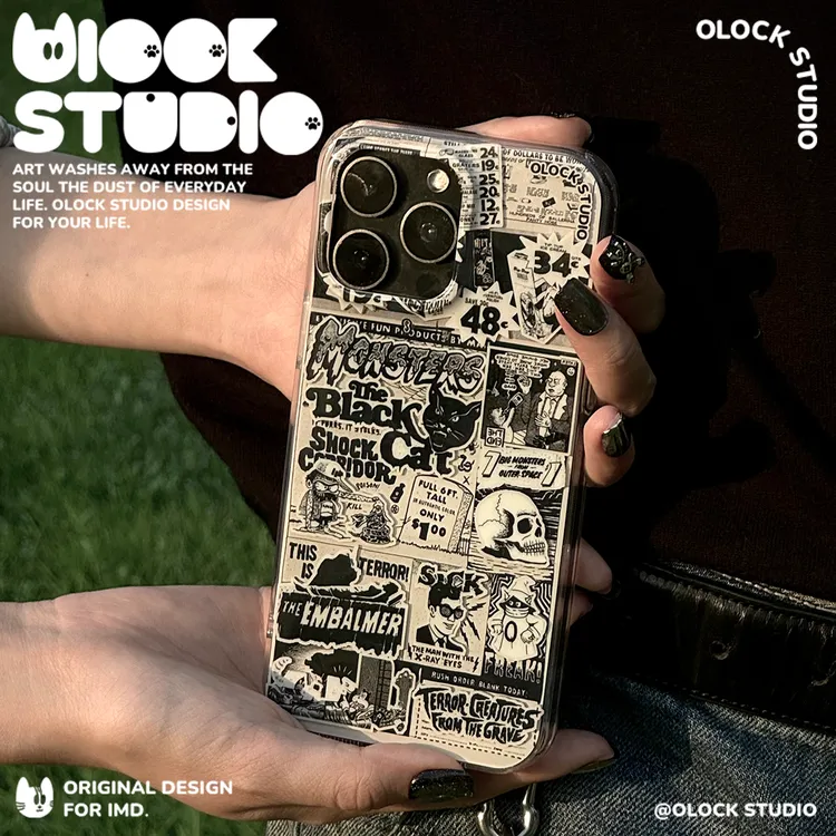 OLOCK 黑白漫画 适用iphone苹果磁吸17手机壳plus1314/1516pormax