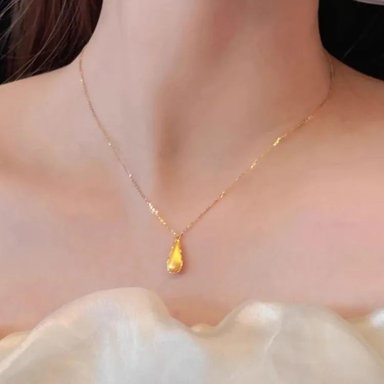 铜合金项链 拉丝水滴项链女金色新中式复古爱心锁骨链高级感潮