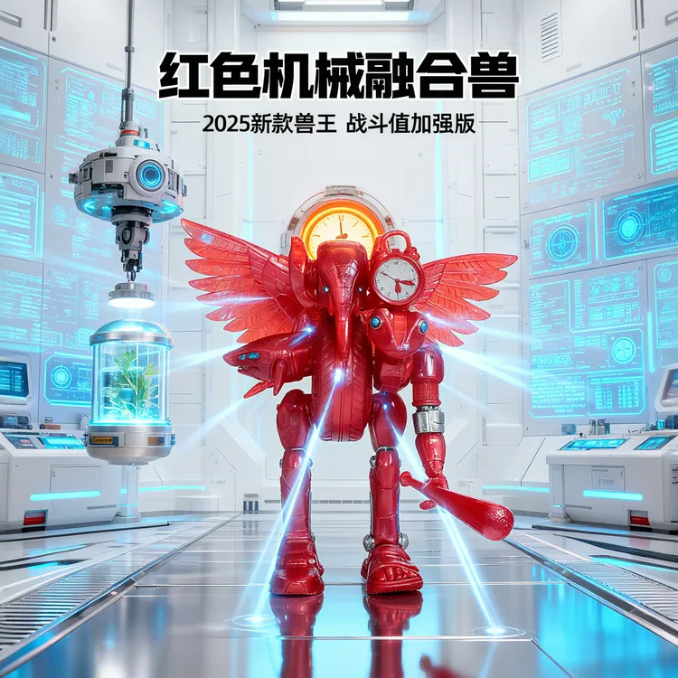 2025新款缝合怪红色机械融合兽AI公仔手办木棍人玩偶可拆卸拼装