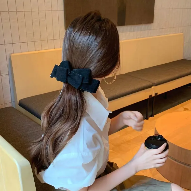 秋冬韩系丝绒蝴蝶结香蕉夹高马尾百搭盘发发饰发夹高级感女