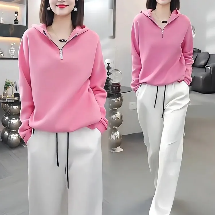 时尚休闲运动套装女2025早秋新款洋气精致卫衣简约阔腿裤两件套潮