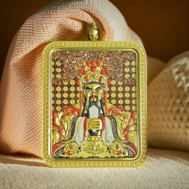 五台山五爷唐卡双面铜质鎏金西藏饰品五台山唐卡吊坠工艺