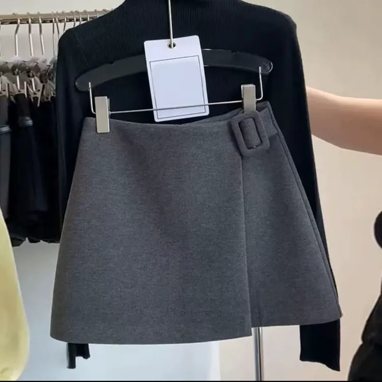 2025新款不规则开叉毛呢半身裙女高级秋冬款高腰显瘦a字包臀短裙