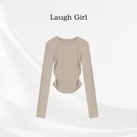 楚楚君 Laugh girl【柔肤T】圆领骨线松紧腰长袖T恤CL551226J