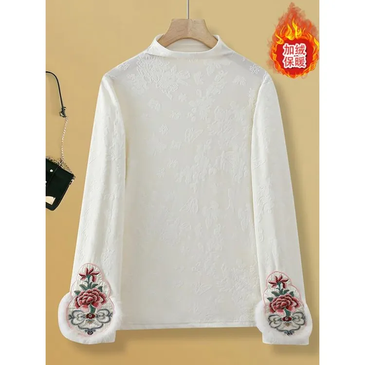 《雾生花加绒》2025冬季新中式国风刺绣女士长袖衬衫百搭显瘦