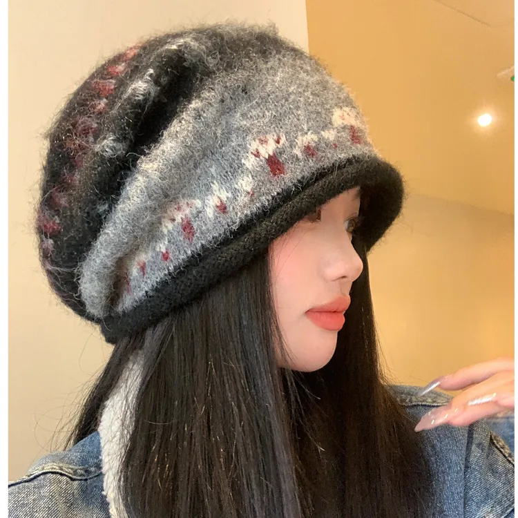 费尔岛风卷边堆堆帽女秋冬复古显脸小冷帽慵懒风防寒保暖包头帽子