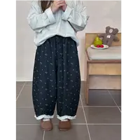 【秋季新款】女童文艺花边碎花设计感简约儿童拼接休闲长裤25F017