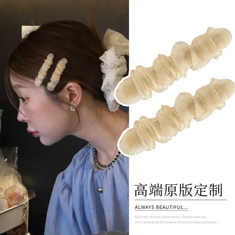 东大门欧尼同款欧根纱发夹新款韩系简约褶皱网纱一字夹刘海夹发饰