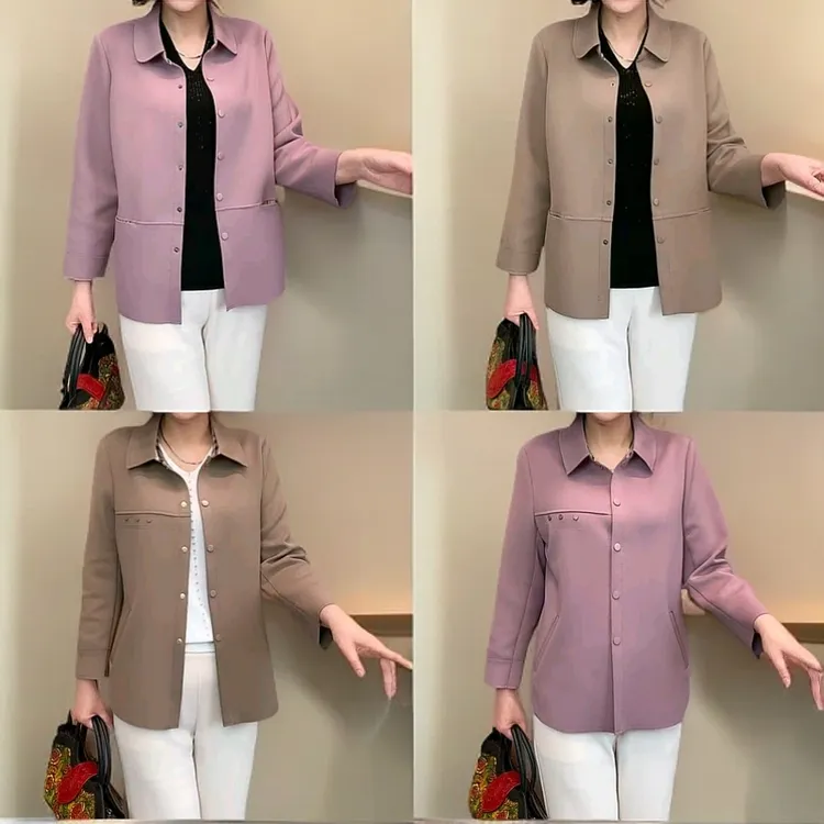 春秋休闲衬衫领短款外套【百搭单层】春秋时尚妈妈装宽松网红显瘦款