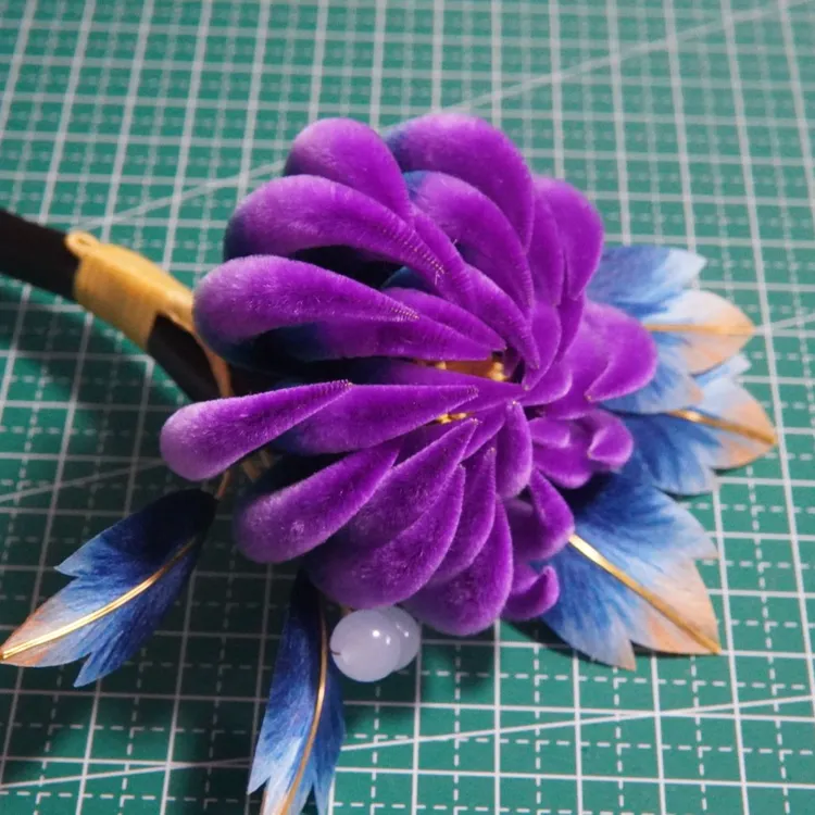 紫色胖菊花非遗纯手工中式百搭汉服旗袍发簪