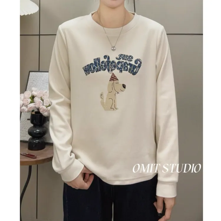 【卡通小狗】新款冬季双面绒保暖正肩印花韩版长袖