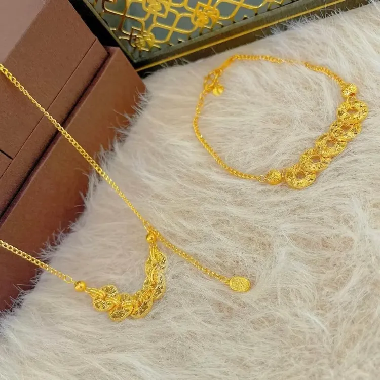 铜合金项链 碎碎冰五帝钱金色项链（拍一发二送五帝钱手链）百搭女H