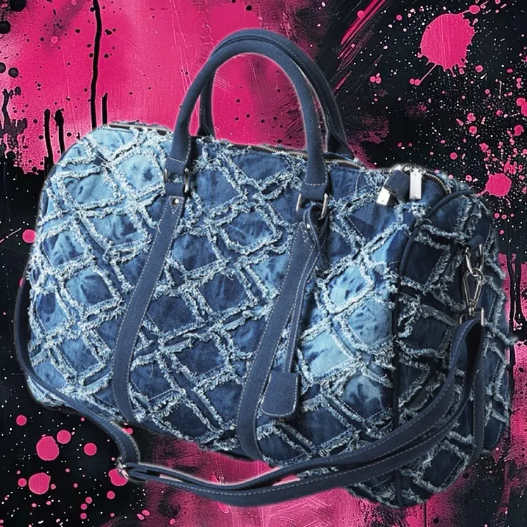 SHIJIUTAN联名Tt斜挎原创国潮大容量水洗牛仔帆布斜挎手提旅行包