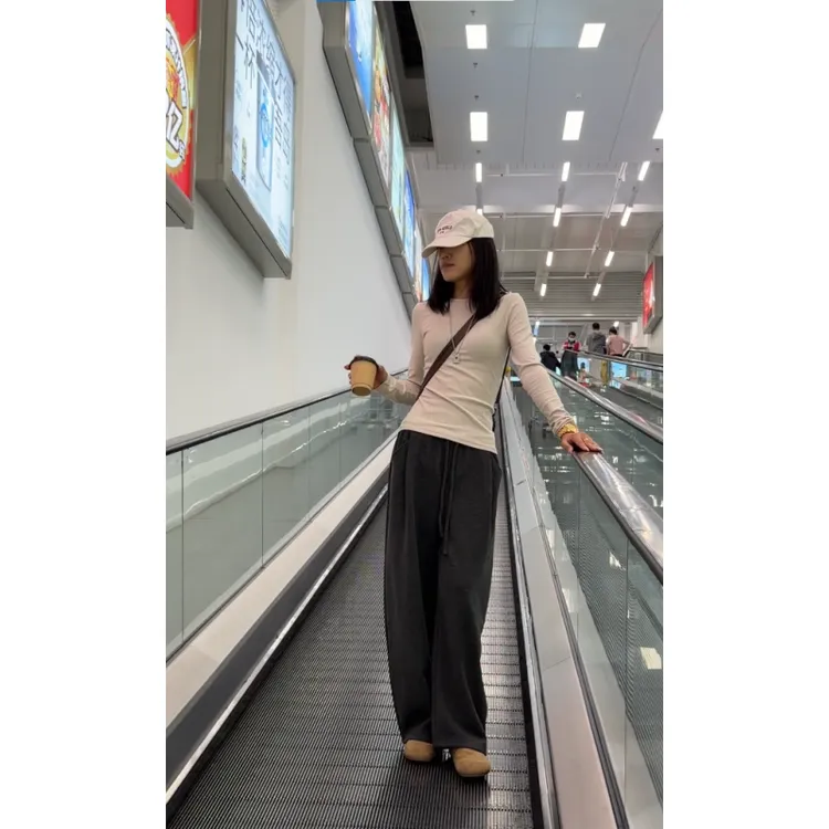 秋冬新款纯色垂感直筒裤腿休闲百搭中性风显瘦慵懒感卫裤阔腿裤